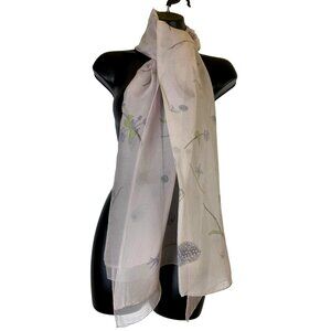 HERMES SILK Mousseline Silk Fleurs et Plumes Shawl Foulard Tuch Scarf White Luxe